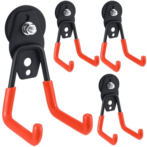 Image of Landhoow 4 Pcs Large Magnetic Hooks Heavy Duty Garage Magnet Hooks Strong Storage Utility Magnetic Hangers with Anti Slip Rubber Coating for Indoor and Outdoor Hanging (Orange)