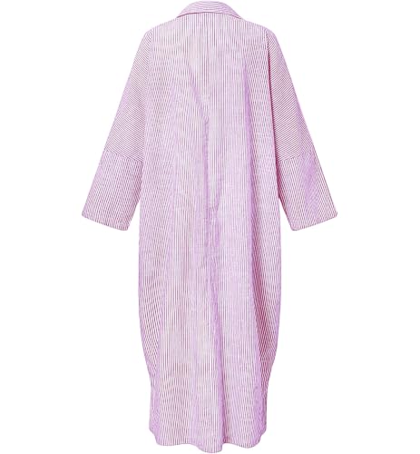 Image of ebossy Women's Oversized Boho Striped Shirt Dress Button Up Long Sleeve Flowy A Line Caftan Dress with Pockets