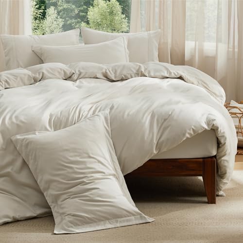 Image of Bedsure Duvet Cover with Fitted Sheet Queen - 6 Pieces, Deep Pocket, Hotel Luxury Soft Double Brushed Bedding Set, 1 Duvet Cover, 1 Fitted Sheet, 2 Pillow Shams, 2 Pillowcases, NO Comforter, Linen