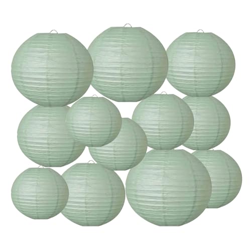 Xiksxitn Dusty Sage Green Paper Lanterns Decorative Hanging Lanterns - Soft Matte Wedding Party Décor, Indoor Outdoor Boho Home Decoration (Size of 4”, 6”, 8”, 10”,12pc Set)