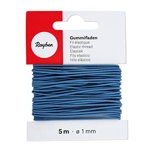 RAYHER 8908909 Elastic Thread 1 mm, Karte 5 m, m. Blau