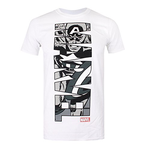 Marvel Camiseta Vertical del Capitán América para Hombre, Color Blanco, Talla M UK