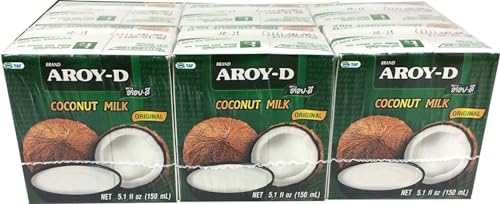 Paquete de 6 unidades de leche de coco AROY-D de 150 ml, leche de coco + un pequeño colgante de la suerte gratis