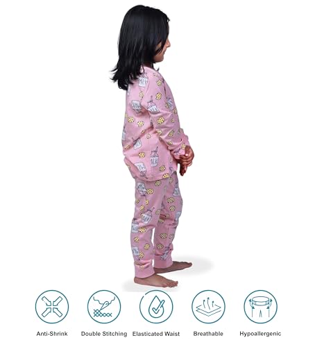 Image of Hestia | H.NSG.N.1 | Kids Girls Nightwear | Sleepwear | Cotton |Trouser Full Sleeves Tshirt | Elastic Waist |Night Dress with Pyjama Tshirts for Girls|All Over Horse Printed |Blue Color 4-6Yrs |Set 1