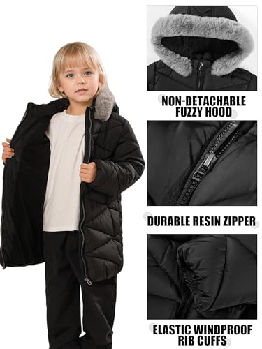 Image of SOLOCOTE Girls Winter Puffer Coat with Faux Fur Hood Sherpa Lined Parka Water-Resistant Windproof Quilted Jacket