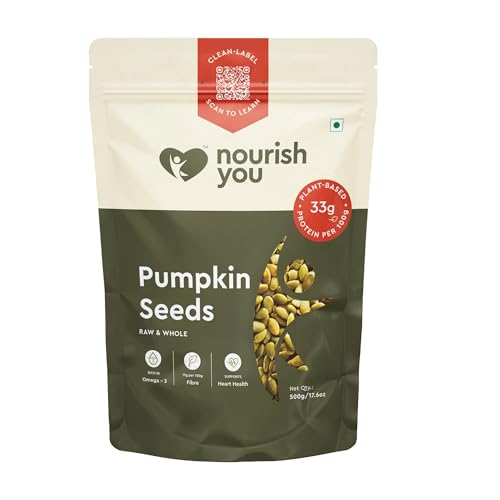 Image of Nourish You Raw Pumpkin Seeds 500 gm | High Fiber, Protein-Rich Superfood | Gluten-Free, Keto-Friendly Snacks | Nutrient-Dense Seeds for Weight Management & Heart Health | Omega-3, Antioxidant Boost