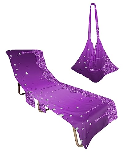 Elegant Purple Diamond, Beach Lounge Chair Towel Cover, Soft Chaise Lounge Towel with Side Pockets Patio Pool Chairs Cover for Beach/Pool Sunbathing 29x85 Luxurious Starry Crystal Abstract Art