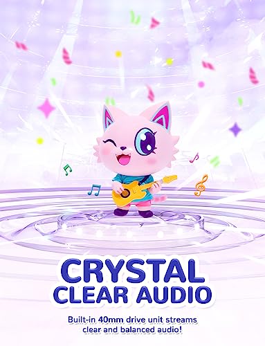 Image of iClever Kids Headphones Cat Ear, LED Light Up, 85dBA Safe Volume, Stereo Sound Children Headphones for Travel School, Foldable 3.5mm Wired Headphone for Girls iPad Tablets, Meow Lollipop-Purple