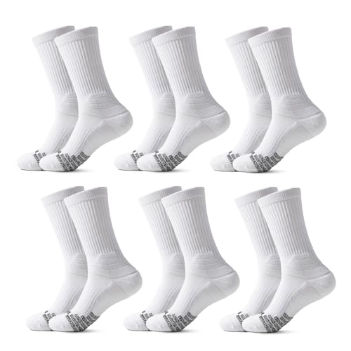 Caudblor 6 Pairs Mens Athletic Crew Socks Cushioned Sport Running Socks with Arch Support Breathable Performance Mid-Calf Socks for Training & Daily Wear Size 9-12