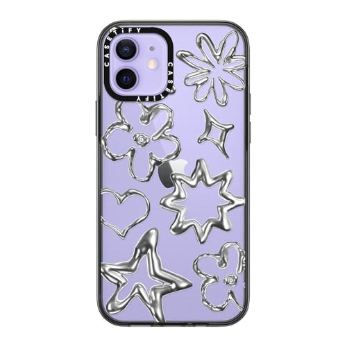 Coque iPhone 12 CASETiFY Compact Chrome Doodles Noir Transparent