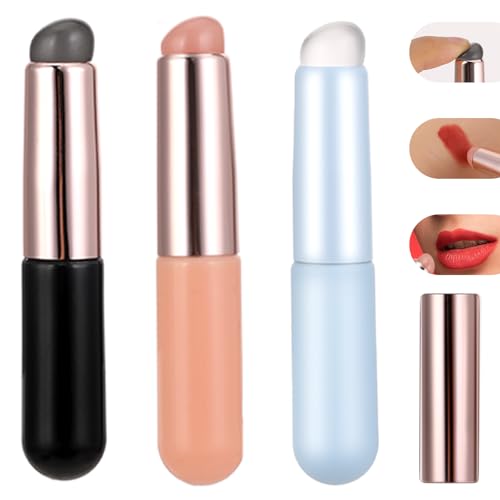 3 Pcs Silicone Lip Brush Round Head Lip Brushes Applicator with Cover Reusable Silicone Makeup Brush Beauty Tool for Lip Gloss Lip Balm Concealer Eyeshadow Manicure