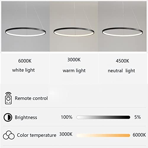 Lámpara colgante LED redonda moderna, regulable con mando a distancia, altura ajustable, ideal para el techo, la mesa del comedor, el salón, la oficina o el dormitorio (marrón, 60 cm de largo).