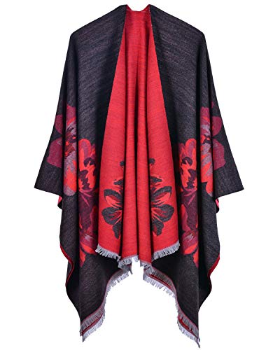 Image of Vocanbomor Women's Shawls and Wraps Open Front Poncho Cape Winter Sweater