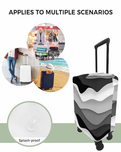 Travel Luggage Cover, Abstract Ocean Waves Black Gray Gradient Geometric Pattern,Elastic Washable Stretch Suitcase Protector Travel Suitcase Cover Fits 29-32 Inch Luggage4