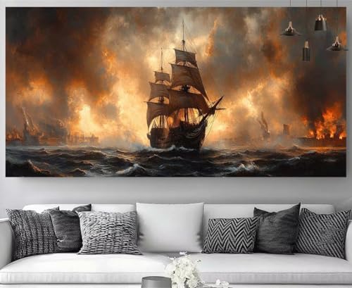 Broderie diamant voilier mer 70x210cm pour créer une décoration marine salon unique