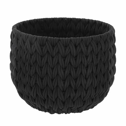 Chunky Knit Storage Basket, Black Woven Polyester...
