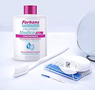 Forhans, Collutorio Medico Concentrato, Azione d'Urto, con Zinco Cloruro, Azione Antisettica, Antibatterica, Astringente e Antinfiammatoria, Gengive Sane, Non Macchia i Denti, 75 ml