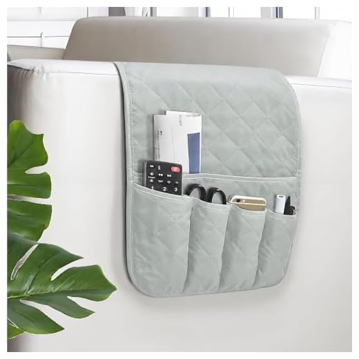 WubbaLubba Sofa Armrest Organizer Non-Slip Arm Chair Bedside Caddy Storage Organizer for Recliner Couch with 5 Pockets for Cell Phone TV Remote Control Magazines(Grey)