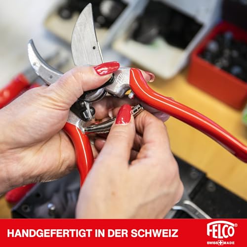 FELCO 8 Bypass-Gartenschere für Rechtshänder, ergonomisch für große Hände, 52 mm Stahlklinge, 25 mm Schnittdurchmesser, Stoßdämpfer, geschmiedete Aluminiumgriffe, abgewinkelter Schneidkopf, Swiss Made