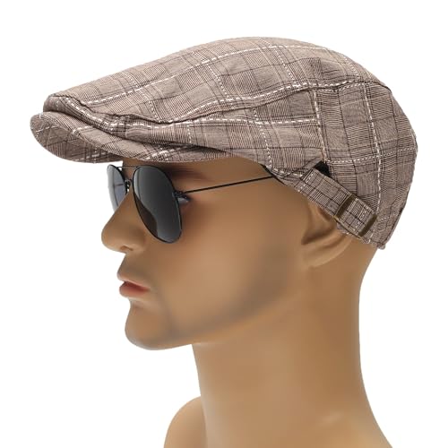 Image of ZLYC Men Cotton Flat Cap Summer Scally Ivy Gatsby Newsboy Beret Driver Cabbie Hunting Hat