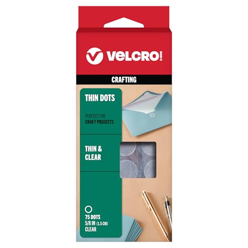 VELCRO Brand Thin Clear Dots with Adhesive, 5/8 in Circles, 75 Count | Thin Clear Circles, Low Profile Design, For Crafting, School Projects, Home And Office Organization