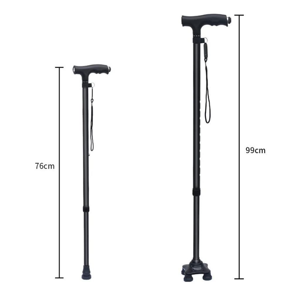 GCX- Muletas for Ancianos bastón Ligero con bastón Multifuncional de Cuatro Patas bastón Antideslizante bastón telescópico con luz Firma (Color : Nero)