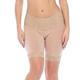 Undersummers Lace Slip Shorts, Shortlette Slip Shorts for Women Under Dress, Thigh Anti Chafing Shorts Women with Full Coverage (Large, Beige)
