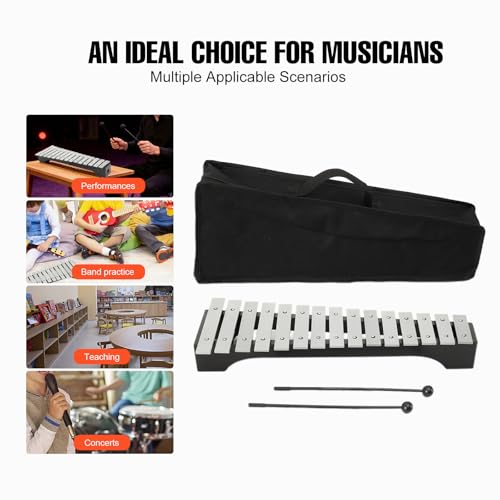 Image of 15-Note Glockenspiel Xylophone - Aluminum Glockenspiel with 2 Mallets, Percussion Instrument with Carrying Bag