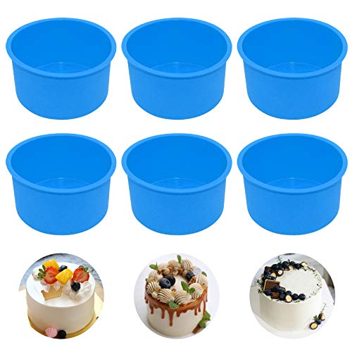 Silicone Mini Cake Molds 4 Inch Round Baking Pan Non-Stick Silicone Baking Mold Bakeware Pan Reusable Cake Pans for Mini Cake Mousse Dessert, Blue, Set of 6