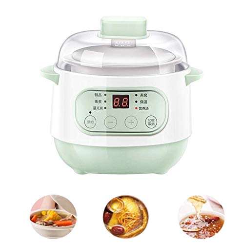 Ceramic Pot Smart Electric Slow Stew Pot, Slow Cooker Liner with Hinged Lid Oval Slow Cookers with Timers Anti-Stick and Easy Clean forSuitable for 1-2 people (Green)