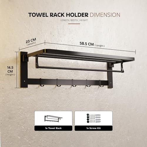 Image of MIORAH 24 Inch Foldable Aluminum Towel Rack for Bathroom - Wall Mounted Double-Tier Towel Holder with Rod & Hooks | Rustproof