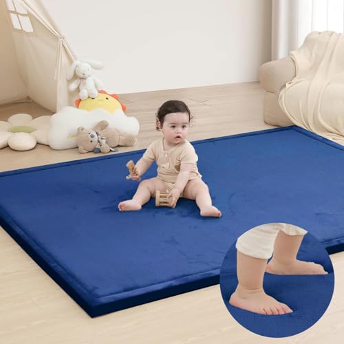 Image of Large 79 inchx110 inch Baby Activity Play Mat for Floor,1.3 inch Thick Elasti Foam Cushion Mat for Tummy Time & Crawling,Non-Slip&Safe for Infants,Toddlers & Kids, for Living Room,Classroom & Playroom(Dark Blue)
