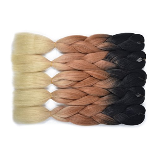 MSHAIR Ombre Jumbo Braiding Hair Extension Synthetic Kanekalon Fiber for Twist Braiding Hair Black/Brown/Beige Color 24 Inch 5 Pieces/lot