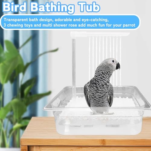Bird Shower Box, Small Parrot Tub Bowl, Multifunctional Bathtub Container, Bath for Cage, Parakeet Bathroom Toys, Parrot Bath Box with Multiple Faucets