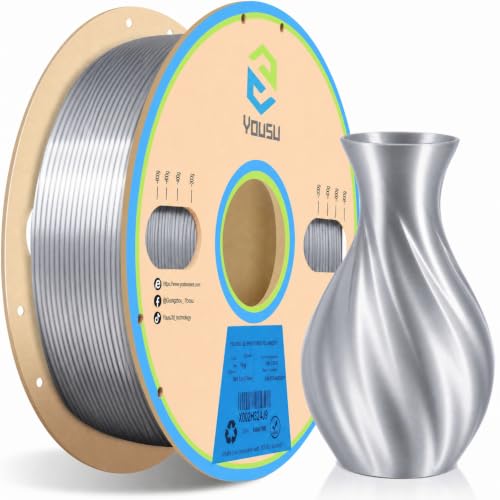 YOUSU Silk 3D Printer Filament,Shiny Silk Sliver PLA Filament 1.75mm 1kg Spool (2.2lbs), Strong Bonding and Overhang Per