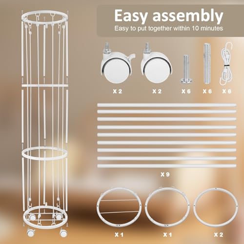 Image of Stuffed Animal Storage Zoo Plushies Toy Storage Organizer, Metal Tube Stuffed Animal Holder with Brake Wheels, Space Saving Plush Toy Holder for Playroom Bedroom Nursery (White)