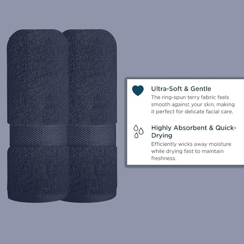 Image of Sulfar 100% Combed Cotton, Quick Drying Highly Absorbent Thick Bathroom Towels, Luxury Bath Towel Set (Pack of 2, 70 X 140 cm) - 600 GSM (Navy)