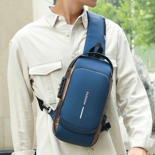 Image of TOURISTIANO Crossbody Sling Bag, Waterproof Polyester, Hard-Shell Anti-Theft with Built-in Password Lock, Slim Lightweight Travel Pack