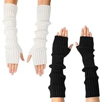 Ferizzia 2 Paires Mitaines Longues Femme, Thermique Hiver Tricoté Arm Warmers, Manchettes pour Femme avec Trou Pouce, pour Porter au Chaud en Automne et en Hiver pour Femmes et Filles