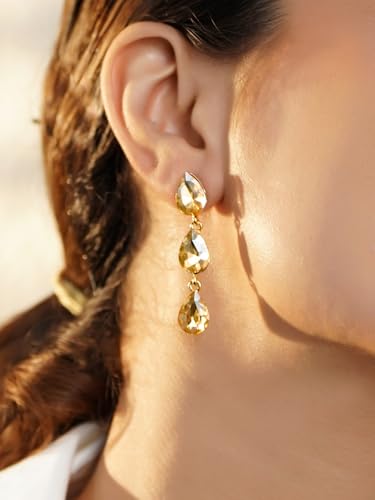 Image of Rubans Drop Earrings American Diamond Crystal Stylish Trendy Jewellery Gift for Women & Girls