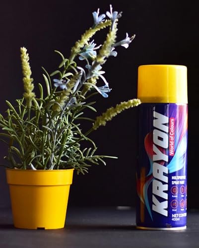 Image of BANNA Krayon Yellow Acrylic Spray Paint 400 ml | Quick Dry Rust-Resistant Multi Surface Aerosol Spray Paint for Metal, Wood, Plastic, Glass, Furniture & DIY Projects