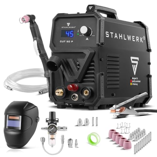 STAHLWERK Plasmaschneider CUT 50 P Vollausstattung Plasmaschneidgerät mit 15 bis 45 A Schneidleistung bis 15 mm Plasma Cutter mit HF-Pilotzündung Smart-Kühlung einfache Bedienung viel Zubehör