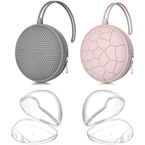 Smlpuame 4 Pack Pacifier Holder Case Set,2 Silicone Portable Pacifier Cover Pouch Bag for Diaper Bags Baby Carriage with 2 Transparent Pacifier Storage Container Box,Easy to Clean,(Pink & Grey) Cover