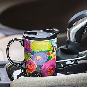 DUSVALLY Ceramic Mug Coffee Mug Ceramic Travel Cup with Lid and Handle,17oz.Colorful Flowers, Red, Medium - Image 4