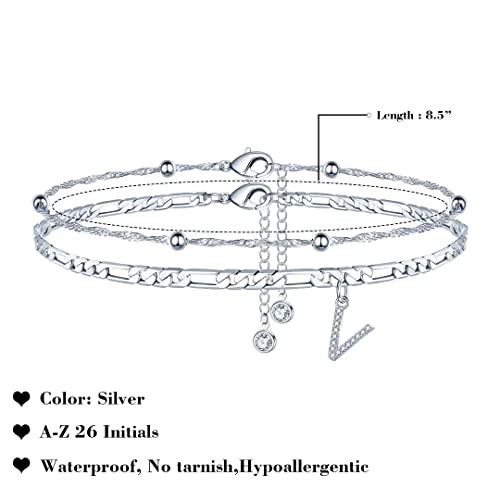 Image of Ursteel Ankle Bracelets for Women, 14K Gold Plated Dainty Layered Chain CZ Initial Anklets Summer Jewelry Gifts for Women