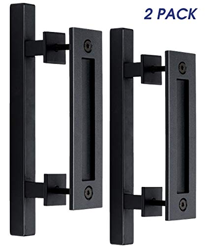 SMARTSMITH Square Barn Door Handle Black, Rustic Black Door Handle for Garage Gate Shed Kitchen Closet 2 Pc