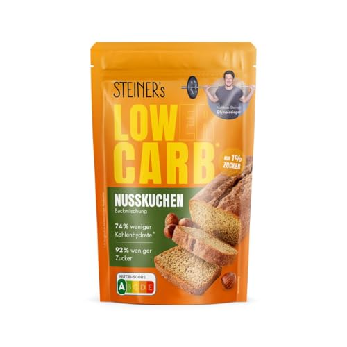 STEINER's Low Carb Nusskuchen Backmischung | 74% weniger Kohlenhydrate & 92% weniger Zucker | Nur 1,8g Netto-Carbs pro 100g fertig gebacken | Glutenfrei | Keto geeignet | 1x 240g Packung