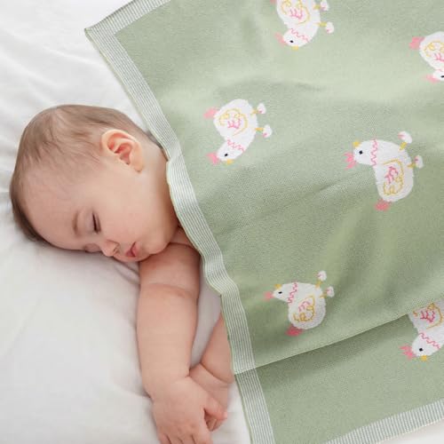 Image of mimixiong Baby Blanket Knit Receiving Boys Girls Blanket Soft Cotton Neutral Blanke for Swaddle Crib Stroller with Cute Sheep (Chicken-Green, 30x40 Inch (Pack of 1))