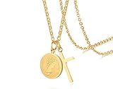 MOMOL Collar con Colgante de Cruz pequeña, Acero Inoxidable Chapado en Oro de 18 Quilates, con Colgante de Cruz Cristiana y Delicada para Mujeres y niñas