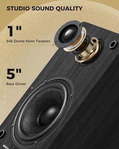 Image of Active Bookshelf Speakers 36W RMS - BT 5.4 Wireless Speaker with 5 Inch Woofer, Silk Dome Tweeter PC Speakers - USB Digital Audio Studio Monitors Bass & Treble Adjust AUX Input for Record Player TV